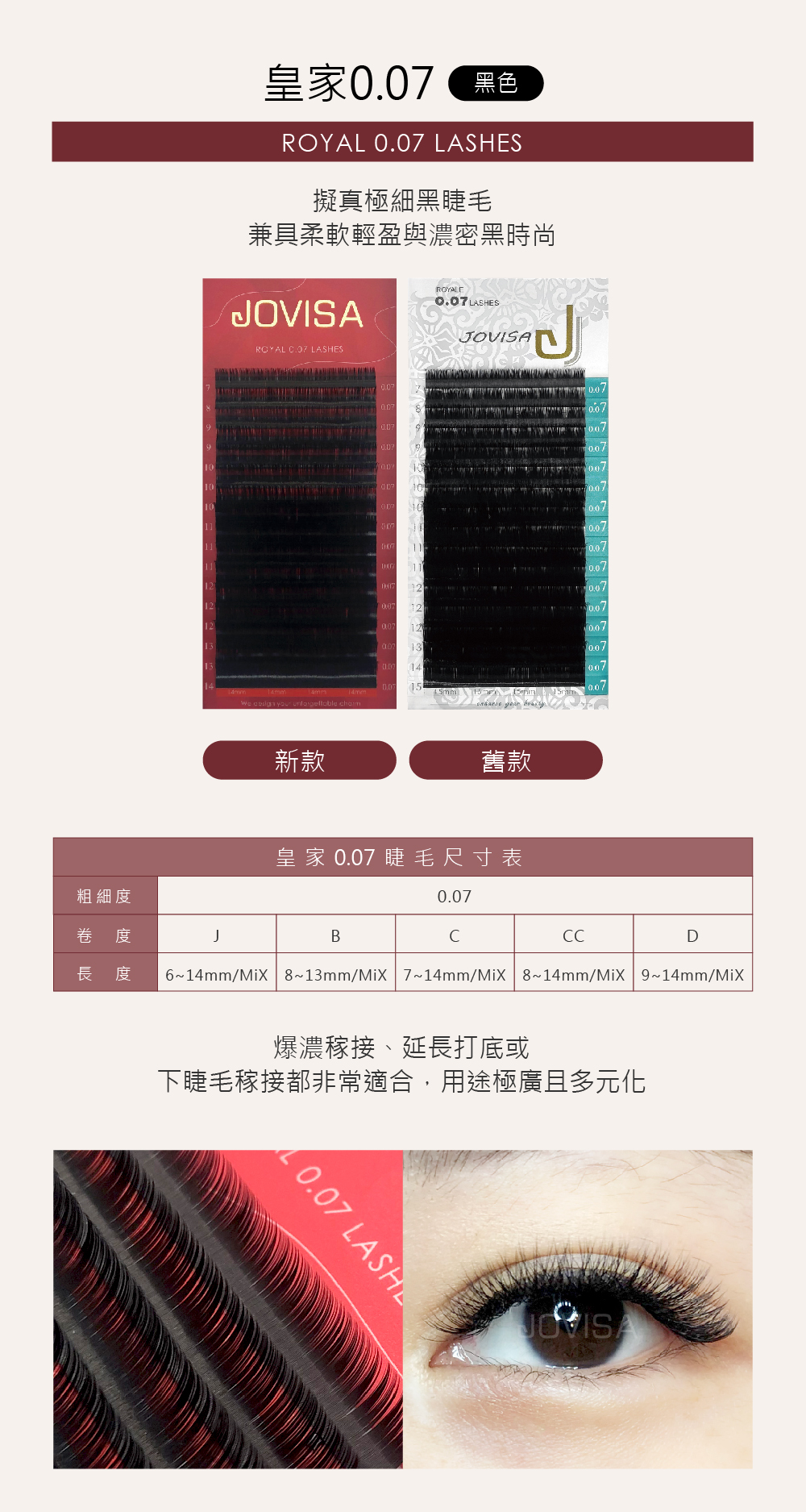 台灣 JOVISA 邑軒 皇家0.07系列睫毛 J 捲度 14MM 長度