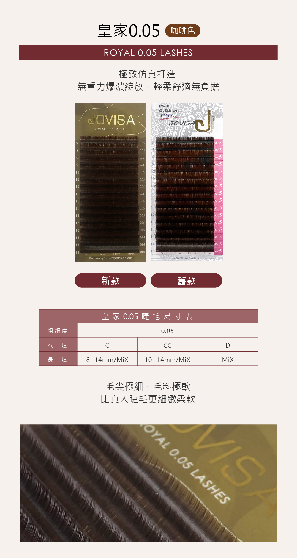 台灣 JOVISA 邑軒 皇家【0.05】-【焦糖咖啡睫毛】 C 0.05 捲度 10M 長度