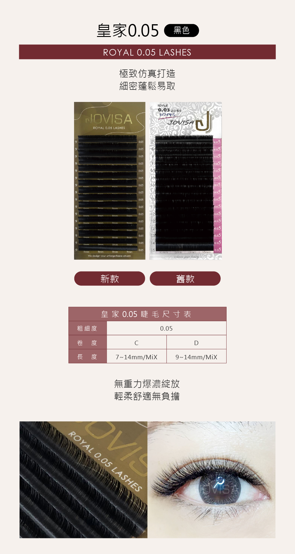 台灣 JOVISA 邑軒 皇家0.05系列睫毛 C 0.05 捲度 14M 長度