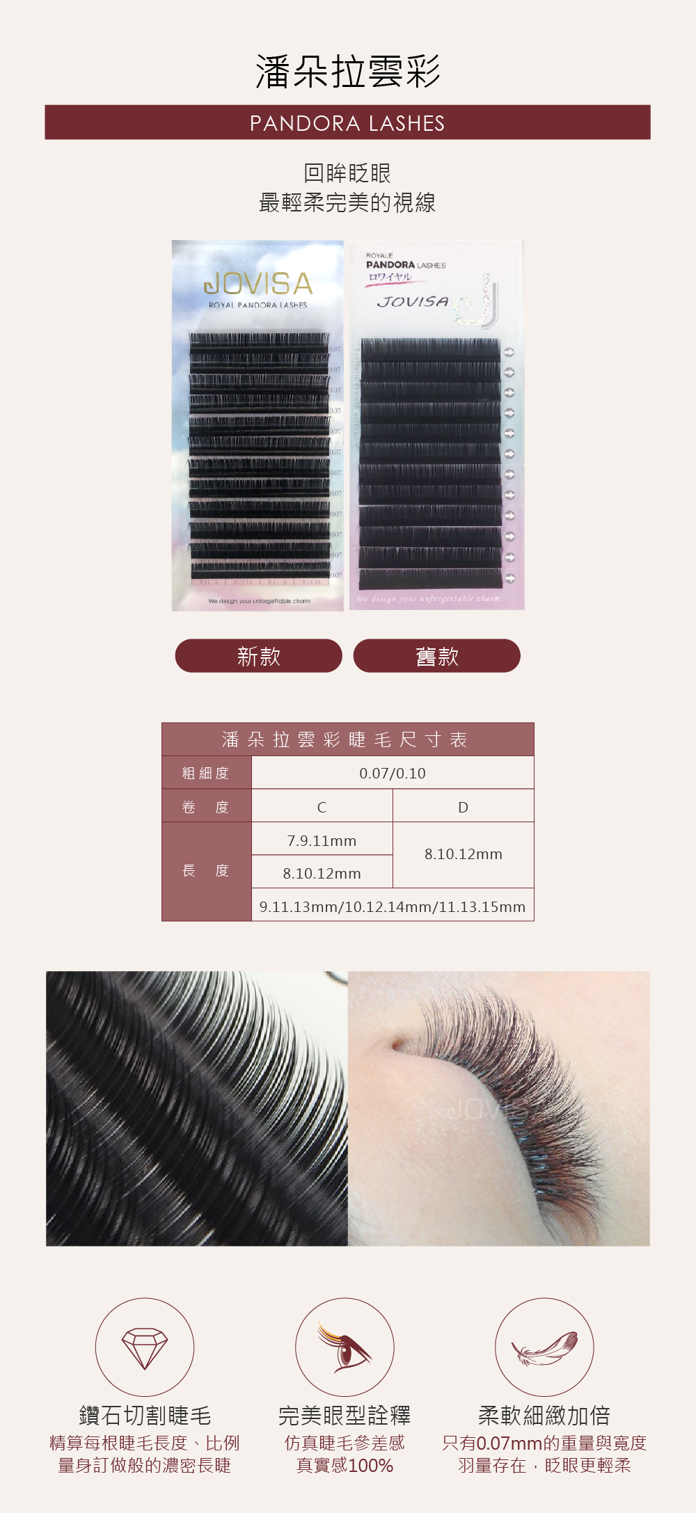 台灣 JOVISA 邑軒 皇家 潘朵拉雲彩 山茶花 睫毛 D 捲度 0.10mm 粗度 11 / 13 / 15mm 長度